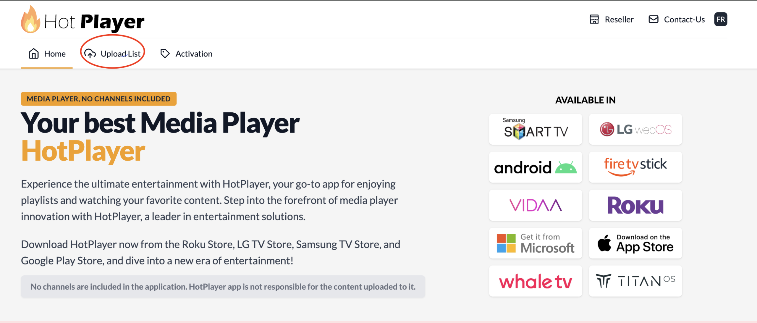 Hot IPTV webbplats - Upload Playlist